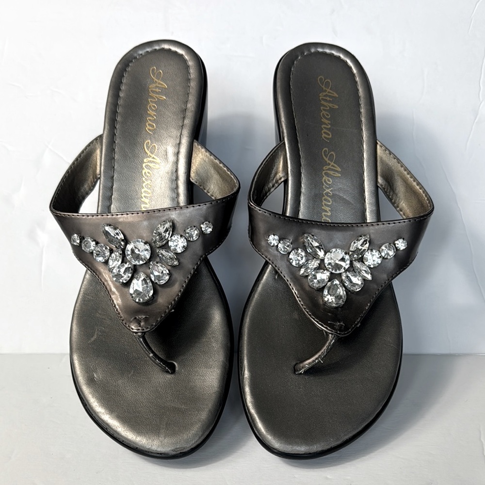 ATHENA ALEXANDER Peggye Women's Silver Rhinestones Thong Sandals Size 12 NWOT